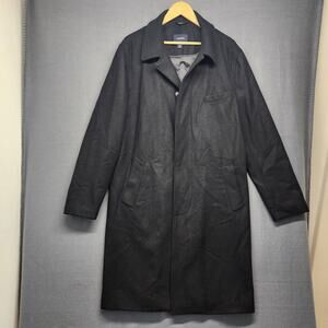 Lands End Mens Wool Blend Overcoat Medium Charcoal Black Top Dress Coat